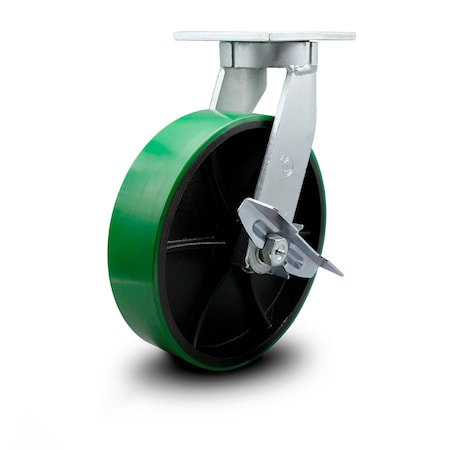 Service Caster 10 Inch Extra Heavy Duty Green Poly on Cast Iron Wheel Swivel Caster with Brake SCC-KP92S1030-PUR-GB-SLB